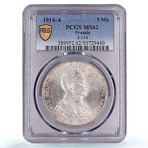 Germany Prussia 5 mark William Wilhelm II Thaler MS62 PCGS silver coin 1914