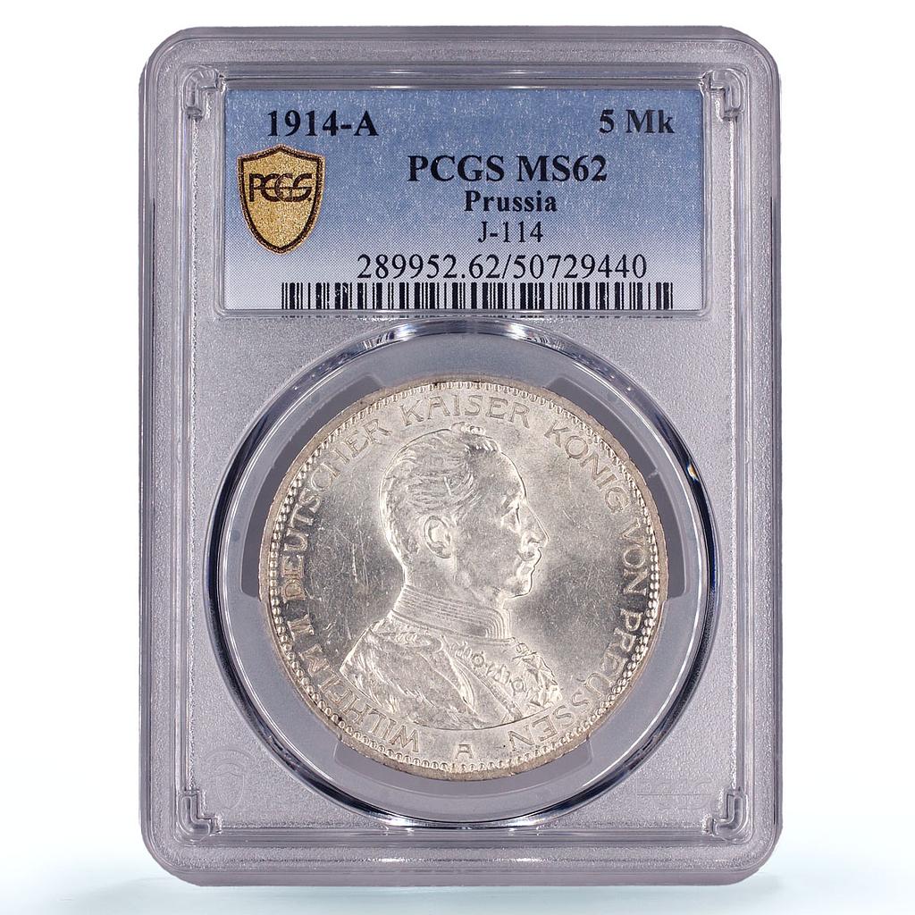 Germany Prussia 5 mark William Wilhelm II Thaler MS62 PCGS silver coin 1914