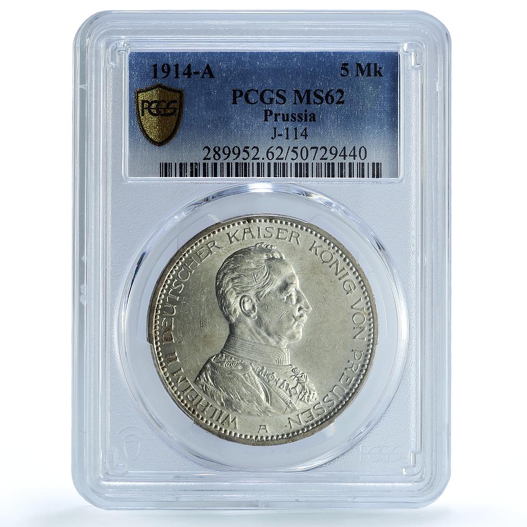 Germany Prussia 5 mark William Wilhelm II Thaler MS62 PCGS silver coin 1914 Germany Prussia 5 mark William Wilhelm II Thaler MS62 PCGS silver coin 1914