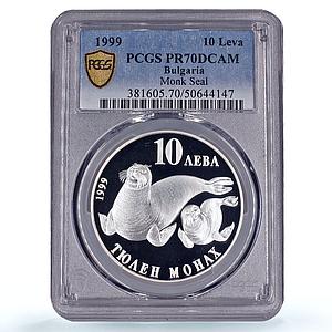 Bulgaria 10 leva Conservation Wildlife Monk Seal PR70 PCGS silver coin 1999