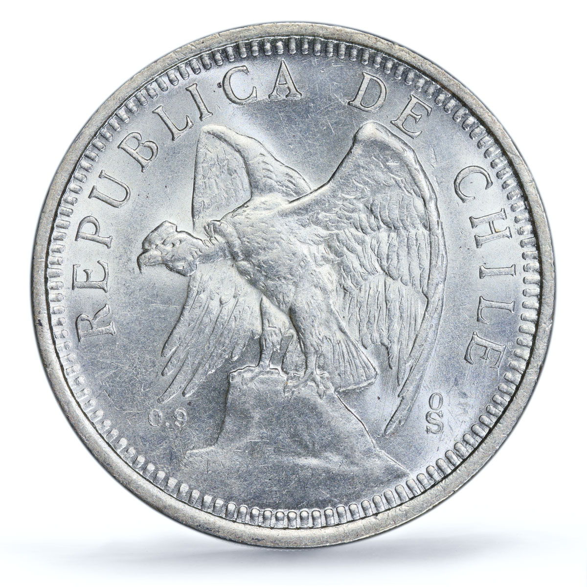 Chile 5 pesos Republic Coinage Condor Bird Wide Five MS62 PCGS silver coin 1927