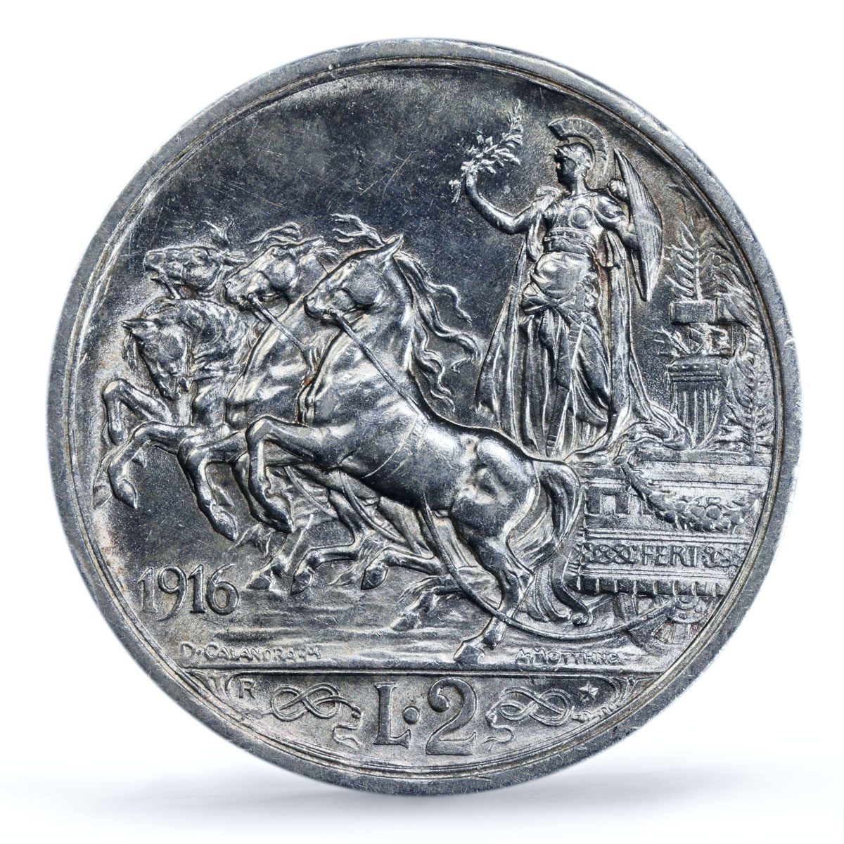 Italy 2 lire King Victor Emmanuel III Coinage KM-55 AU58 PCGS silver coin 1916