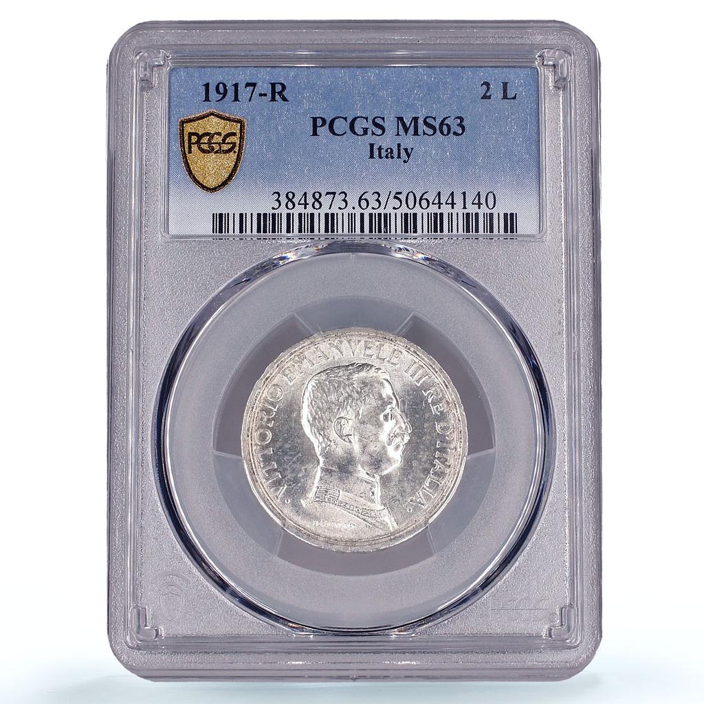 Italy 2 lire King Victor Emmanuel III Coinage KM-55 MS63 PCGS silver coin 1917