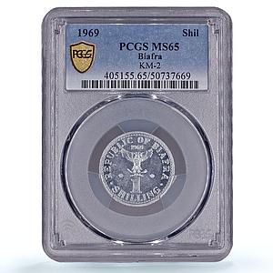 Nigeria Biafra 1 shilling Republic Coinage KM-2 MS65 PCGS aluminum coin 1969