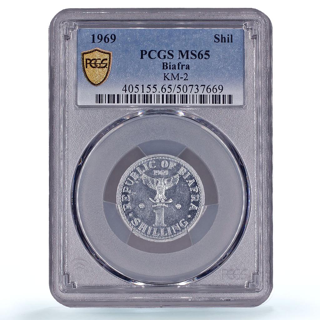 Nigeria Biafra 1 shilling Republic Coinage KM-2 MS65 PCGS aluminum coin 1969
