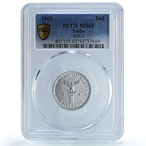 Nigeria Biafra 1 shilling Republic Coinage KM-2 MS65 PCGS aluminum coin 1969