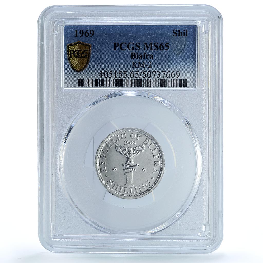 Nigeria Biafra 1 shilling Republic Coinage KM-2 MS65 PCGS aluminum coin 1969