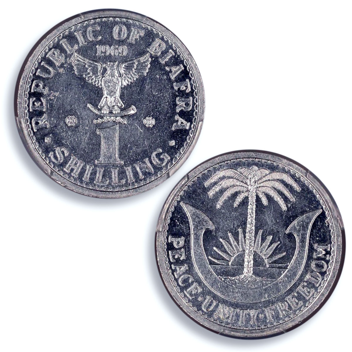 Nigeria Biafra 1 shilling Republic Coinage KM-2 MS65 PCGS aluminum coin 1969