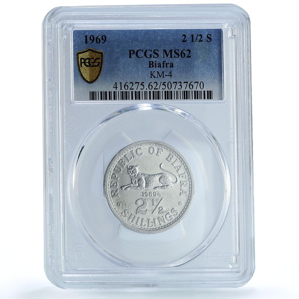 Nigeria Biafra 2,5 shillings Republic Coinage KM-4 MS62 PCGS aluminum coin 1969 Nigeria Biafra 2,5 shillings Republic Coinage KM-4 MS62 PCGS aluminum coin 1969