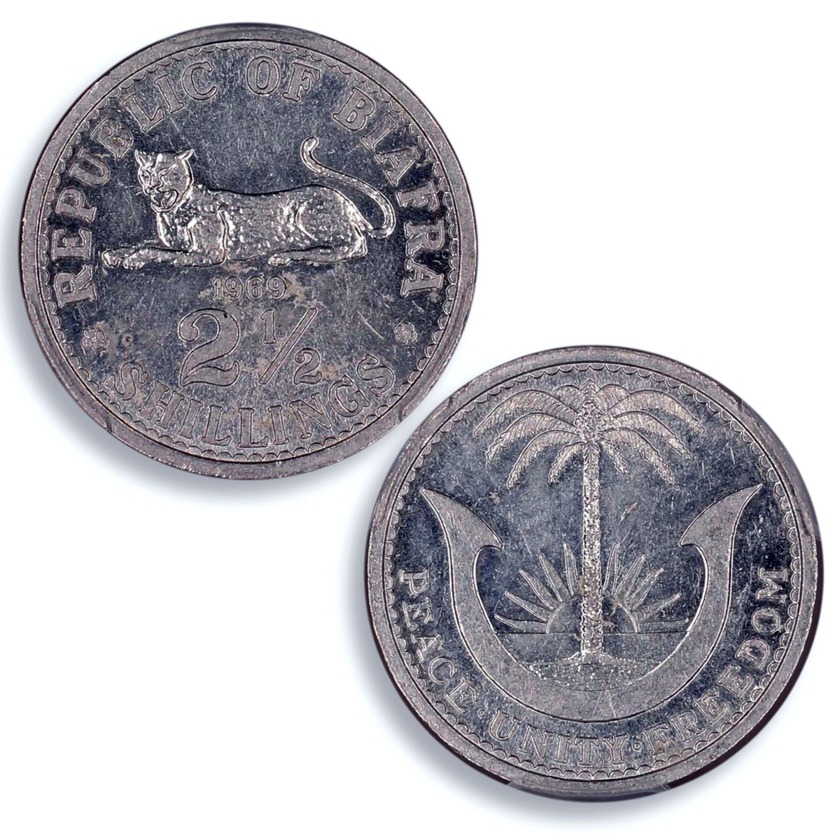 Nigeria Biafra 2,5 shillings Republic Coinage KM-4 MS62 PCGS aluminum coin 1969