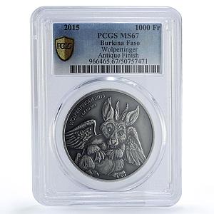 Burkina Faso 1000 CFA Mythical Creatures Wolpertinger MS67 PCGS silver coin 2015