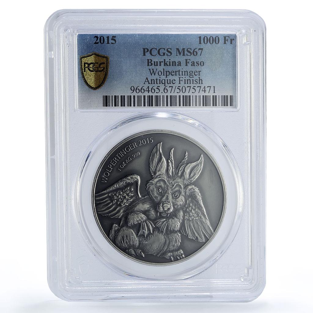Burkina Faso 1000 CFA Mythical Creatures Wolpertinger MS67 PCGS silver coin 2015