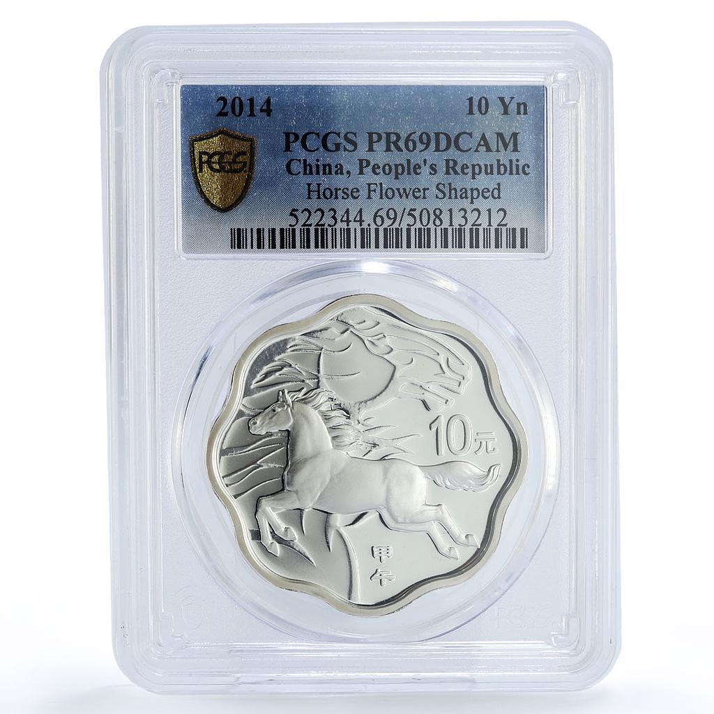 China 10 yuan Lunar Calendar Horse Year Flower Shape PR69 PCGS silver coin 2014