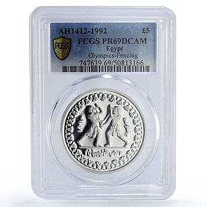 Egypt 5 pounds Barcelona Olympic Games Fencing PR69 PCGS silver coin 1992