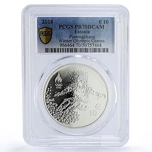 Estonia 10 euro Pyeongchang Olympic Games Skier PR70 PCGS silver coin 2018