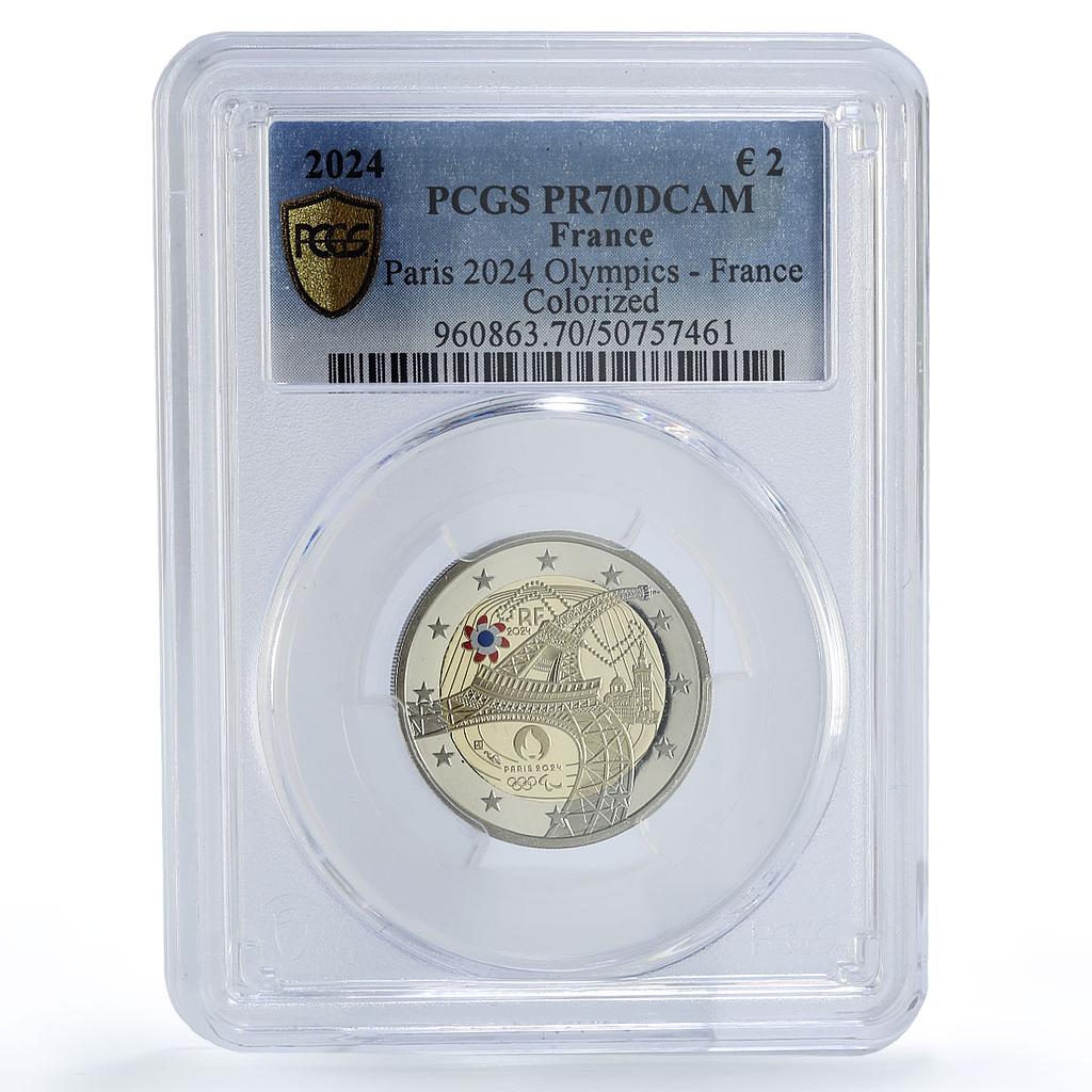 France 2 euro Paris Olympic Games Eiffel Tower PR70 PCGS bimetal coin 2024