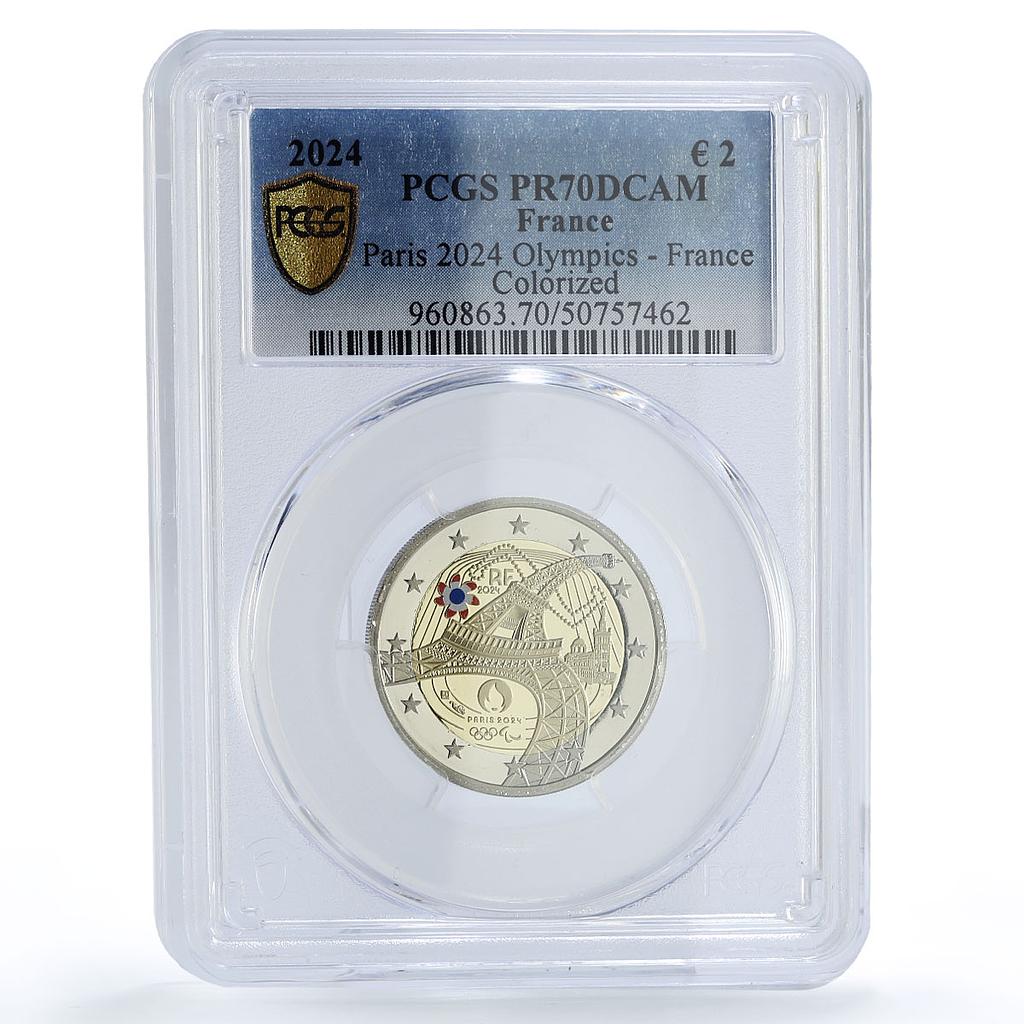 France 2 euro Paris Olympic Games Eiffel Tower PR70 PCGS bimetal coin 2024