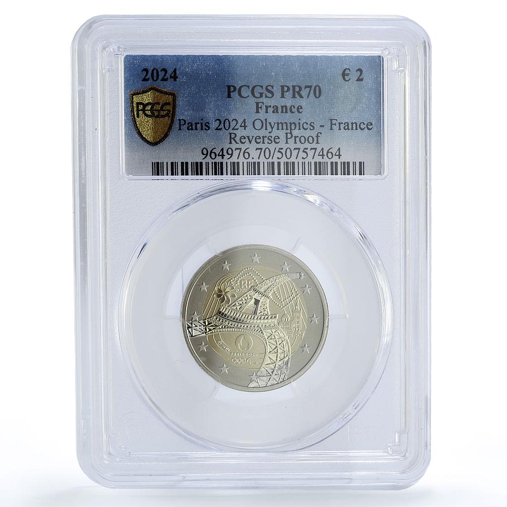 France 2 euro Paris Olympic Games Eiffel Tower Reverse PR70 PCGS coin 2024