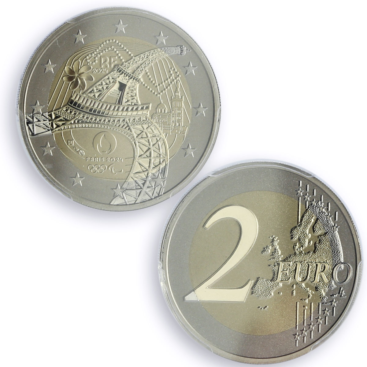 France 2 euro Paris Olympic Games Eiffel Tower Reverse PR70 PCGS coin 2024