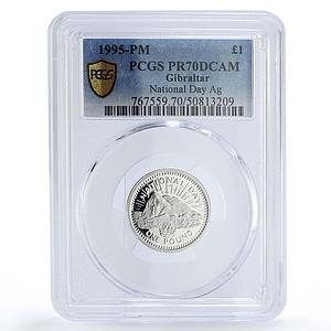 Gibraltar 1 pound National Day UN United Nations PR70 PCGS silver coin 1995