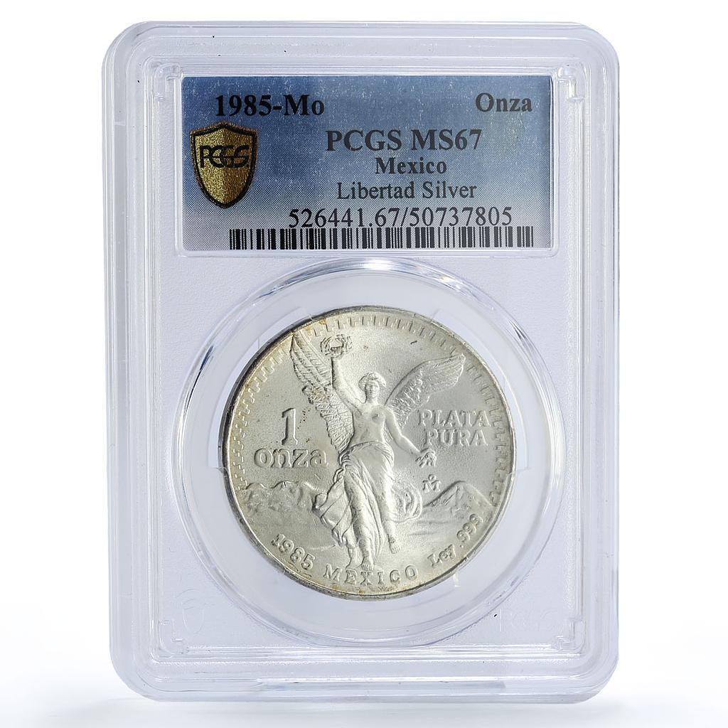 Mexico 1 onza Libertad Angel of Independence MS67 PCGS silver coin 1985