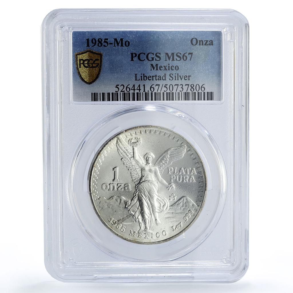 Mexico 1 onza Libertad Angel of Independence MS67 PCGS silver coin 1985