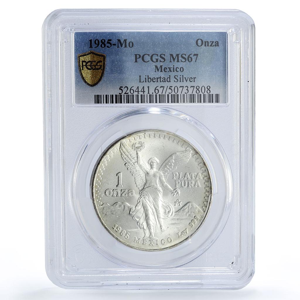 Mexico 1 onza Libertad Angel of Independence MS67 PCGS silver coin 1985