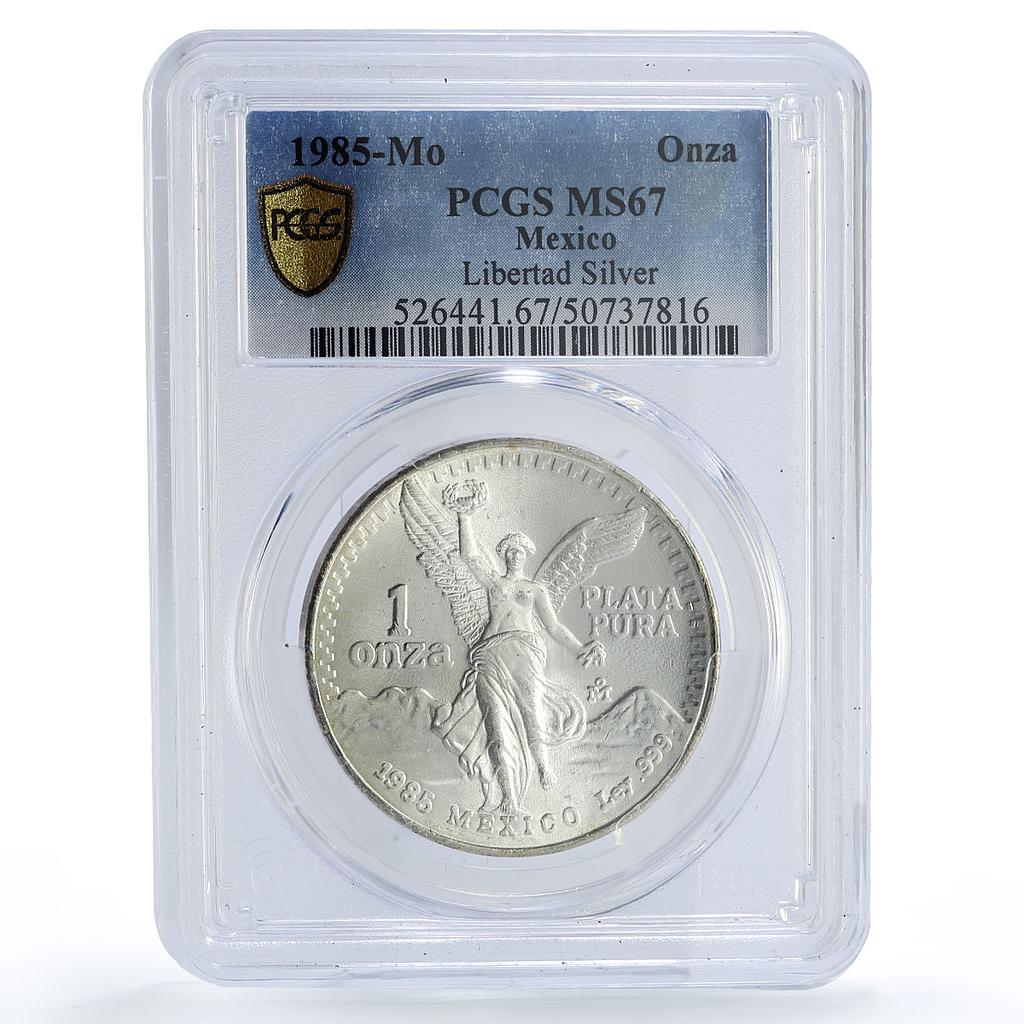 Mexico 1 onza Libertad Angel of Independence MS67 PCGS silver coin 1985
