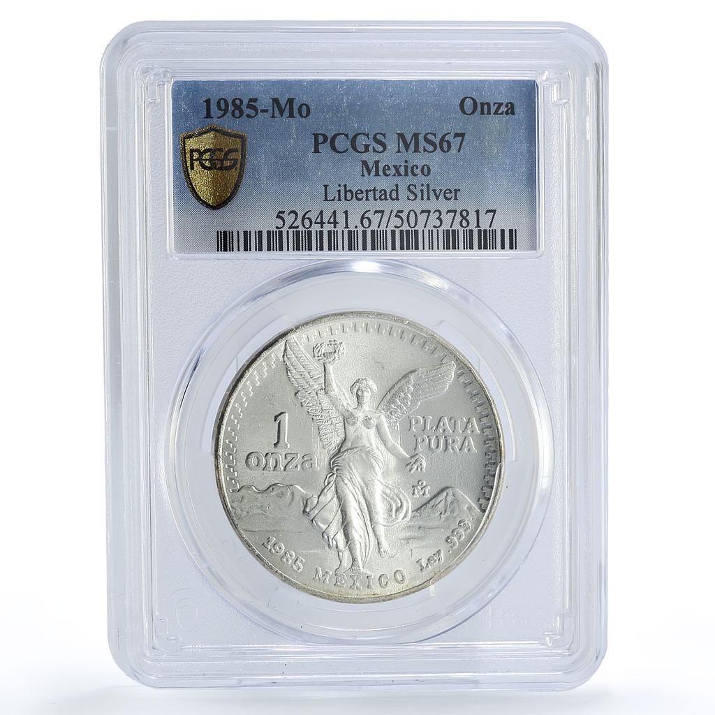Mexico 1 onza Libertad Angel of Independence MS67 PCGS silver coin 1985