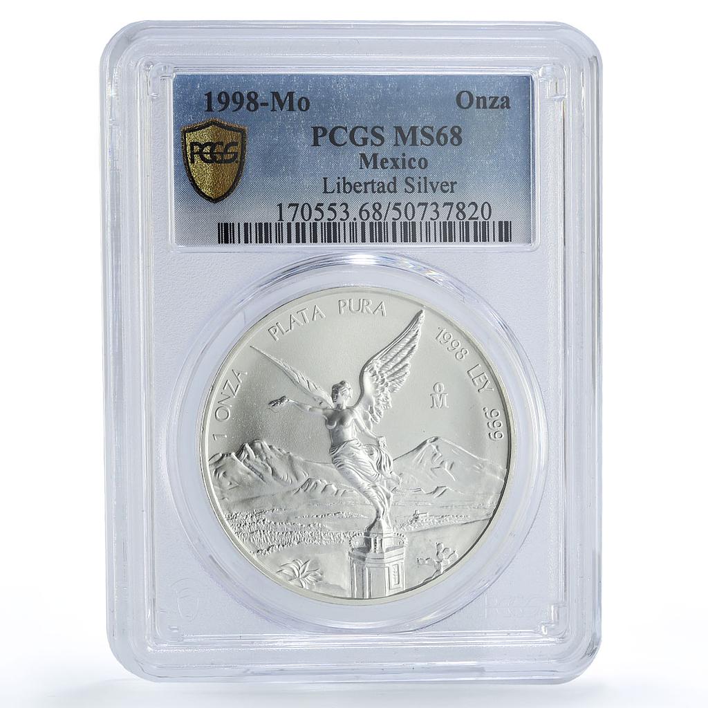 Mexico 1 onza Libertad Angel of Independence MS68 PCGS silver coin 1998
