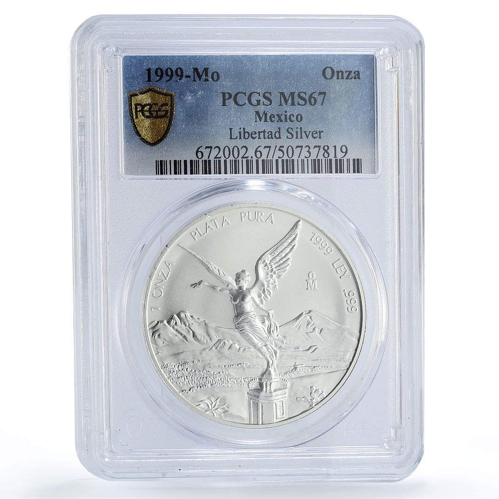 Mexico 1 onza Libertad Angel of Independence MS67 PCGS silver coin 1999