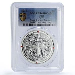 Niue 2 dollars Air Legends B 52 Bomber Plane Aviation PR69 PCGS silver coin 2011
