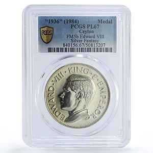 Ceylon King Edward VIII Crown Hearn Patterns 1936 PL67 PCGS silver medal 1984