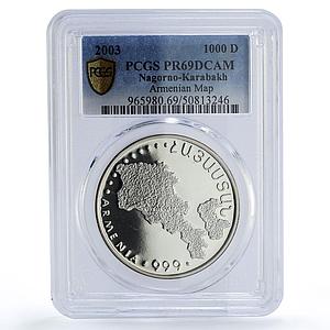 Artsakh Karabakh 1000 dram Armenian State Map PR69 PCGS silver coin 2003