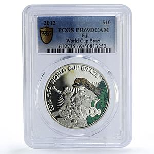Fiji 10 dollars Football World Cup in Brazil Players Jaguar PR69 PCGS coin 2012