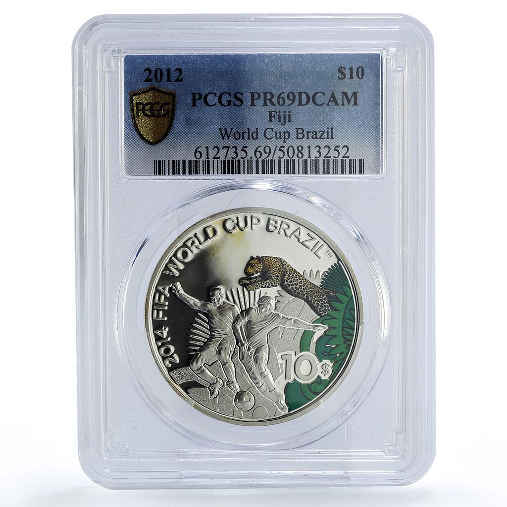 Fiji 10 dollars Football World Cup in Brazil Players Jaguar PR69 PCGS coin 2012