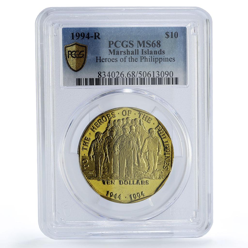 Marshall Islands 10 dollars Philippines Heroes McArthur MS68 PCGS CuZn coin 1994