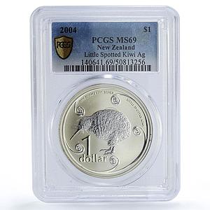 New Zealand 1 dollar Little Spotted Kiwi Bird Fauna MS69 PCGS silver coin 2004