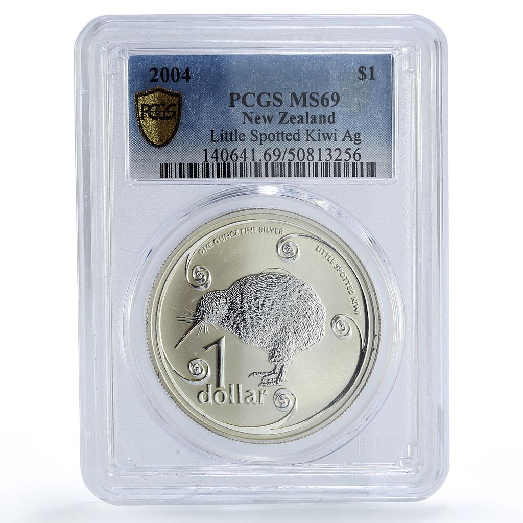 New Zealand 1 dollar Little Spotted Kiwi Bird Fauna MS69 PCGS silver coin 2004