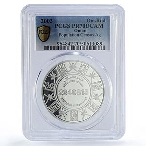 Oman 1 rial Population Census Politics PR70 PCGS silver coin 2003