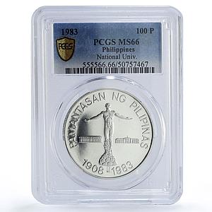 Philippines 100 piso University 75th Anniversary MS66 PCGS silver coin 1983