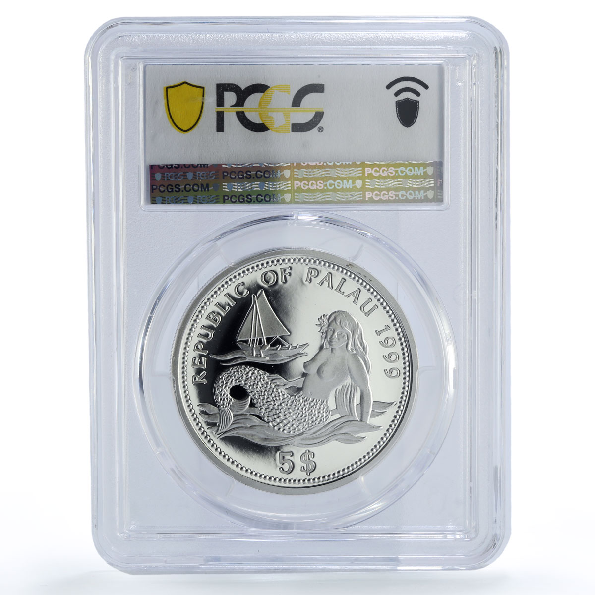 Palau 5 dollars Marine Life Protection Shark Fauna PR70 PCGS silver coin 1999