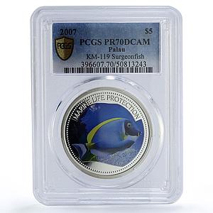 Palau 5 dollars Marine Life Protection Surgeonfish PR70 PCGS silver coin 2007