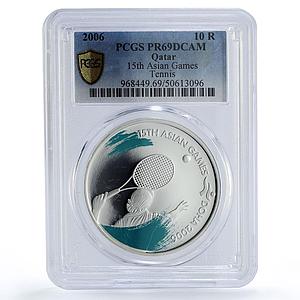 Qatar 10 riyals 15th Asian Games Tennis Colored PR69 PCGS silver coin 2006
