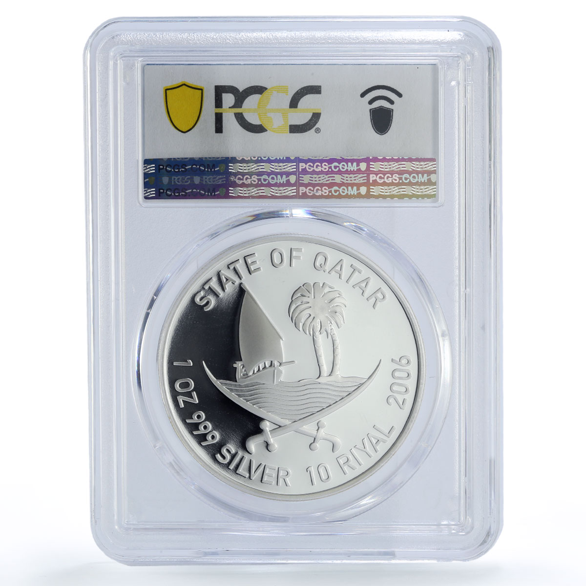 Qatar 10 riyals 15th Asian Games Tennis Colored PR69 PCGS silver coin 2006
