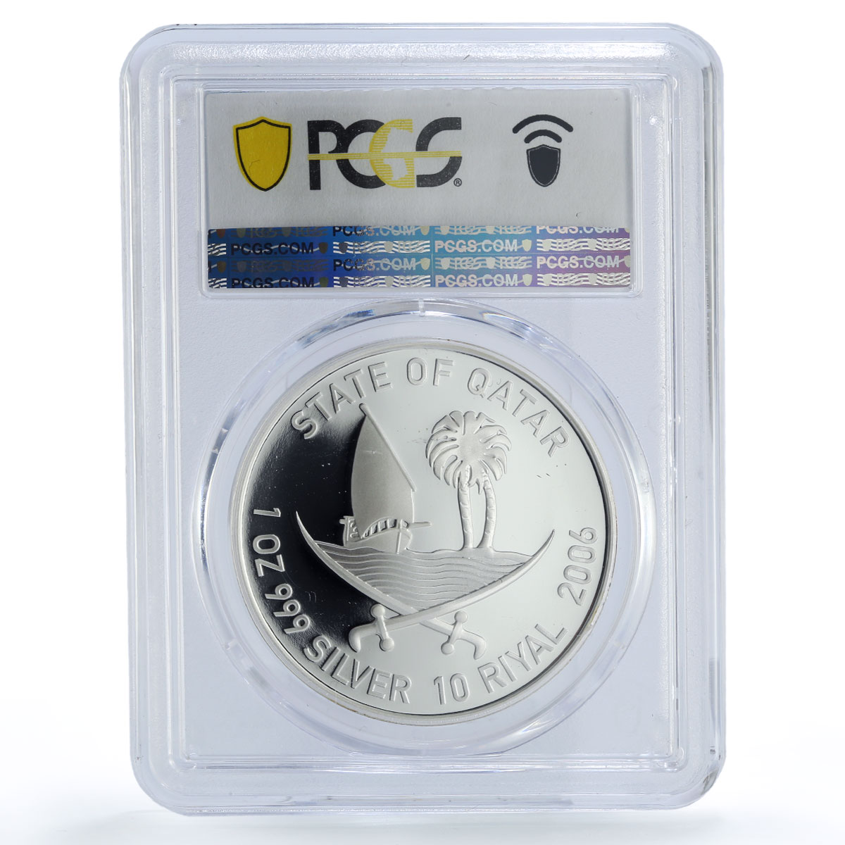 Qatar 10 riyals 15th Asian Games Soccer Football PR70 PCGS silver coin 2006