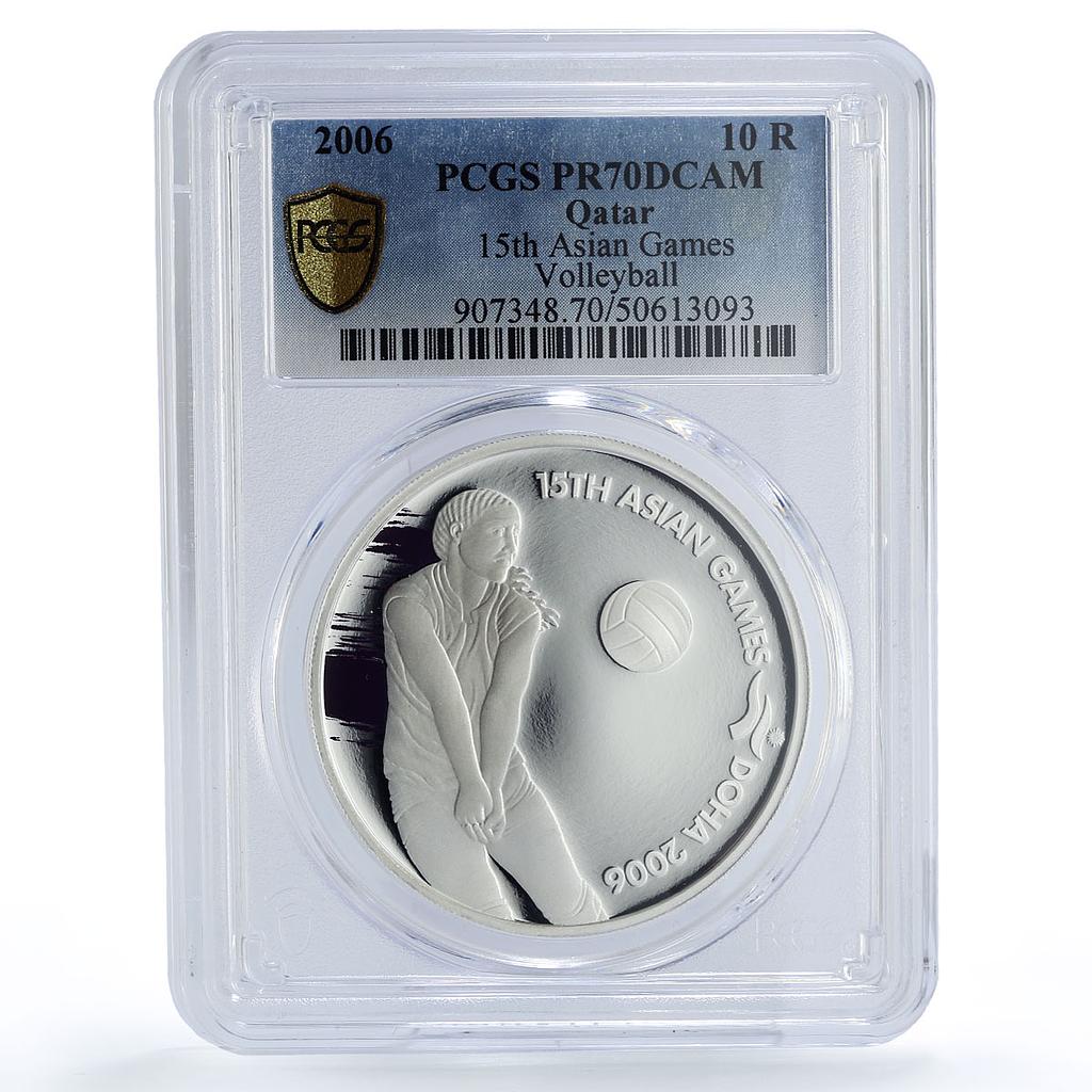 Qatar 10 riyals 15th Asian Games Volleyball Colored PR70 PCGS silver coin 2006