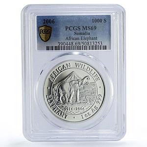 Somalia 1000 shillings African Wildlife Elephant MS69 PCGS silver coin 2006
