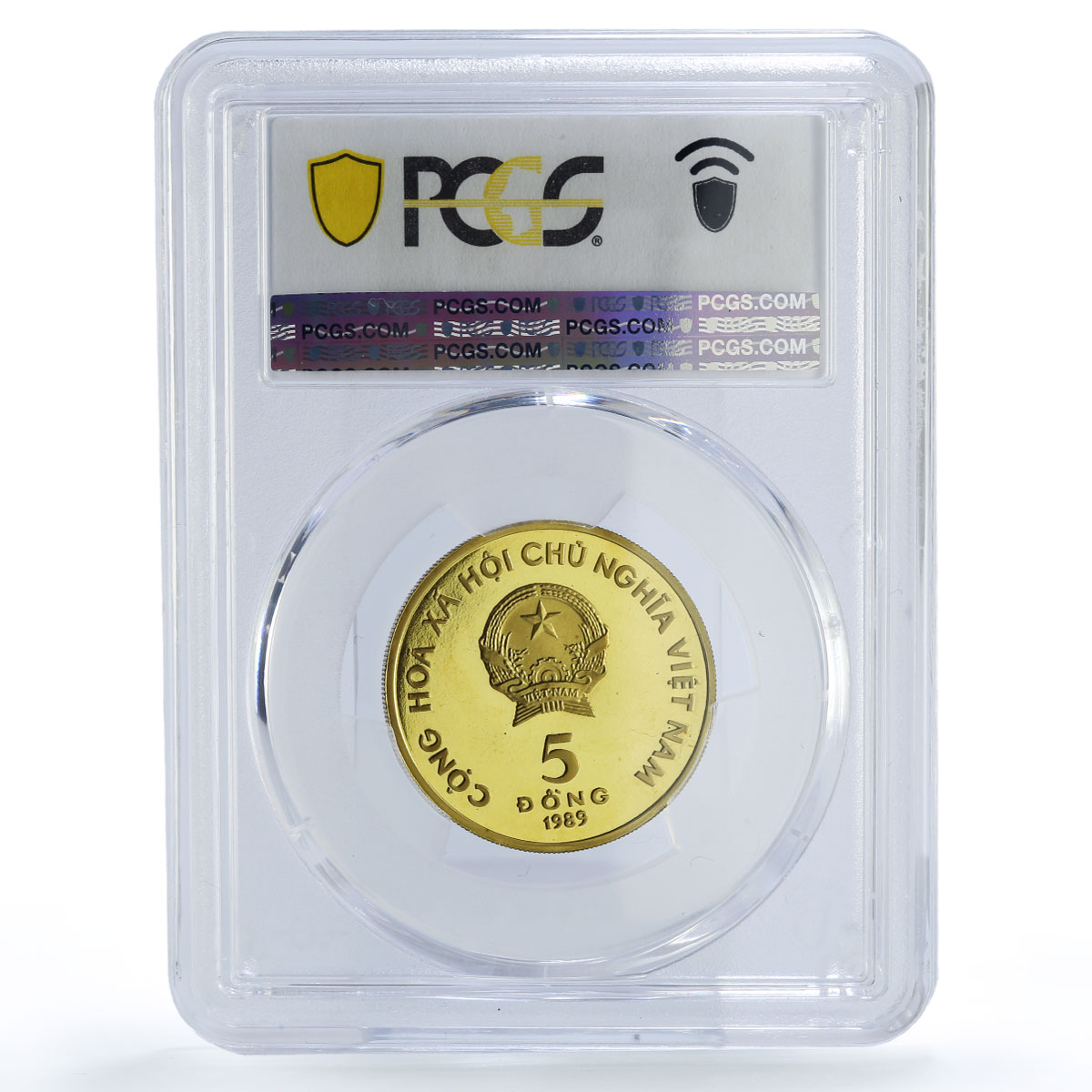 Vietnam 5 dong Ho Chi Minh Centennial Phoenix Bird PR68 PCGS brass coin 1989
