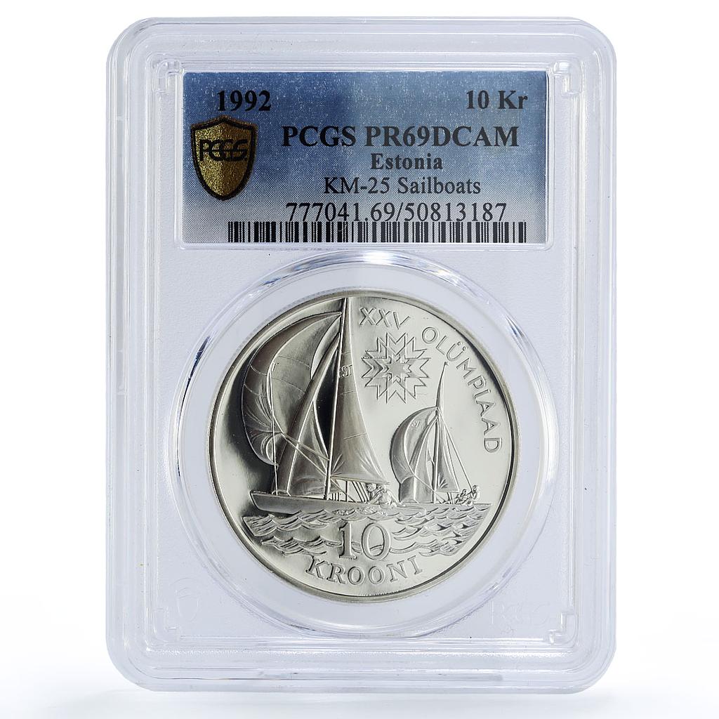 Estonia 10 krooni Barcelona Olympic Games Sailboats PR69 PCGS silver coin 1992